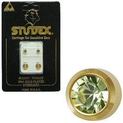 Birthstone Studs - Reg Bezel Gold - August / Peridot